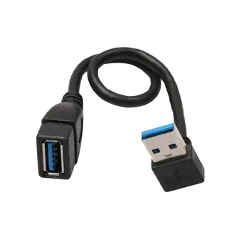 Удлинительный кабел USB 3.0 под прав ъгъл от 90 градуса от мъжа към жената, захранващ адаптер, 20 см