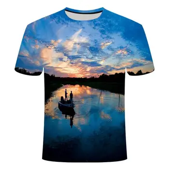 Camiseta De Pesca E Pesca Ao, Ar Livre Masculina E Feminina, Camisa De Manga Curta Com Estampa 3d, Gola 0, Casual, 2021