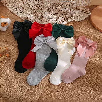 Чорапи за малки момичета от 0 до 5 години, Детски Памучни Чорапи До Коляното с Голям Нос, Чорапи със Средна Дължина, Сладък Меки Червени Обикновена Коледни Чорапи За Новородени, Пролет-Есен