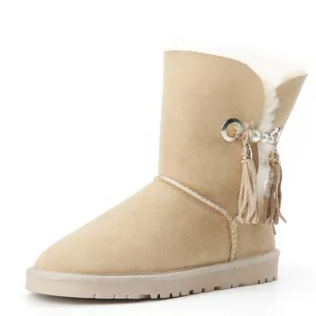 Висококачествени дамски зимни обувки от естествена овча кожа, зимни обувки на 100% naturel меху, Топли, вълнени, зимни обувки, дамски обувки