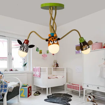 Модерна Детска Стая за момчета и момичета, тавана лампа за спални, led творчески тавана лампа с анимационни главата на животното, Регулируем ъгъл на наклон на дългата ръка на лампи