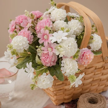 LuanQI Букет Красиви Изкуствени Цветя От Роза 5 Глави + 5 Ромашек Фалшив Завод За Сватбена Декорация На Дома Офис Букет