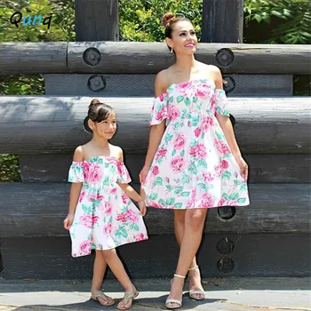Qunq 2022 Нов Летен костюм за родители и деца с флорални Принтом Nikola, Хубава рокля, е един и същ дрехи за майки и дъщери