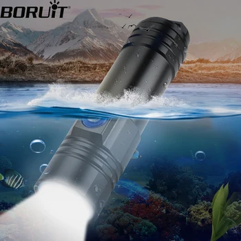 BORUiT Супер Ярко Фенерче За Гмуркане L2 Led Подводно 50 м Фенерче IPX8 Водоустойчив 26650 Батерия Подводен Фенер Лампа