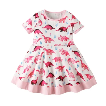 Детски летни дрехи За Новородени, Модерно рокля с Динозавром за малки момичета, Детски Принцеса Рокля с къси ръкави