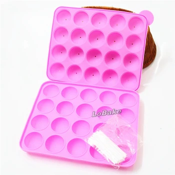 20 дупки на Кръгла топка форма на Силикон, близалки мухъл за печене на торта шоколадова ледена решетка вкусна топ поп форма с пластмасови пръчки
