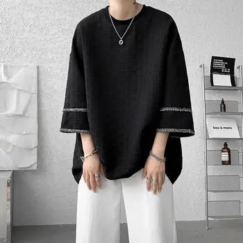 2022 Мъжка модна тенденция тениска с Безплатен ръкав и кръгло деколте Бял/черен на цвят, висококачествените Тениски, ежедневни популярните Тениски S-2XL