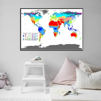 84*59 cm Карта на Света Реколта Картина върху Платно Декоративна Карта на Климата за Хола Декорация на Дома, Пътен Подарък