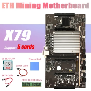 X79 БТК дънна Платка за майнинга H61 + E5 2630 процесор + RECC 4G DDR3 Оперативна памет + Кабел ключ + Кабел SATA + Термопаста Подкрепа 3060 3080 GPU
