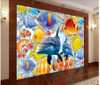 Потребителски фотообои 3d стенни тапети за стените, 3 d Подводен свят на делфин, Риба, 3D тапети тапети за хола