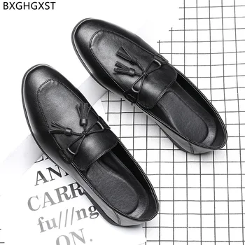 Черни кожени мъжки обувки, класически мъжки лоферы с Възел-пеперуда, Луксозни дизайнерски мъжки обувки с Високо Качество, Chaussure Homme Zapatos