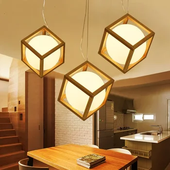 Led Япония прост ресторант топката висящи лампи творчески дървена клубна къща лампа хол трупи геометричен окачен лампа LU71112