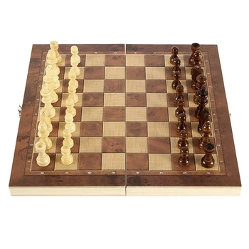 Комплект Дървени шах и пулове 3 в 1, Настолни Игри За Деца и възрастни, Портативен Сгъваем Комплект Шах За Начинаещи
