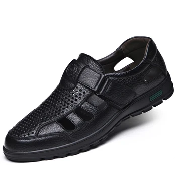 Мъжки ежедневни сандали от естествена кожа, лятна Дишаща мъжки обувки в римски стил, Нескользящие улични чехли, класически Сандали Zapatos Hombre