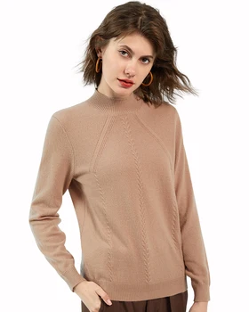 Жена 100% Чист Обикновен Вълнен Пуловер с имитация на Шията Zhili, Пуловер