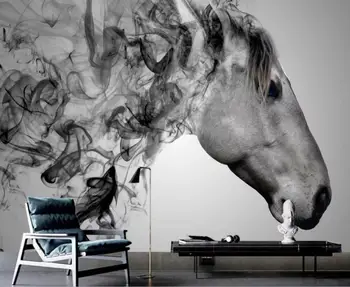 Индивидуални 3D стенни тапети абстрактна живопис с маслени бои черно-белият кон животно фон монтиране на украса живопис
