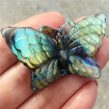 1бр Красива кристален резба натурални ръчно изработени камък лабрадорит колие пеперуда модни бижута подаръци