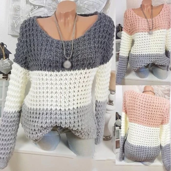 Пуловер в стил мозайка, жилетки, трикотажни изделия, 2019, модни тънки дамски блузи и пуловери, дамски блузи