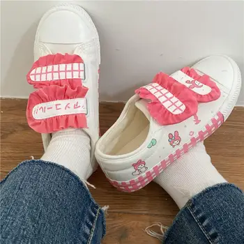 Японската обувки с ръчно Рисувани Mymelody, бели обувки дантела и велкро, парусиновая обувки в Гонконгском стил 35-40, плюшен обувки в стил Аниме Kawaii за Момичета