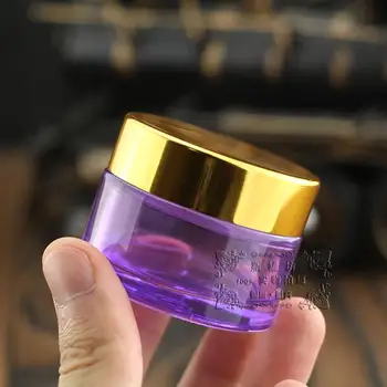 50 бр. на едро 10 г, светло лилаво стъкло на банката за крем със златен капак, малка стъклена е козметична банка 10 g проба или крем за очи