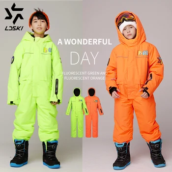 LDSKI детски ски гащеризон с една двойна дъска, мъжки и дамски ски дрехи, детски ветрозащитная водоустойчив носен топли дрехи