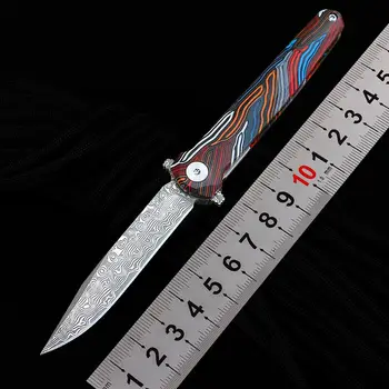 Дамасский Сгъваем Нож Free Wolf J151 Цвят на G10/карбон Дръжка Флипер Открит Къмпинг, Лов Оцеляване EDC Джобен Нож