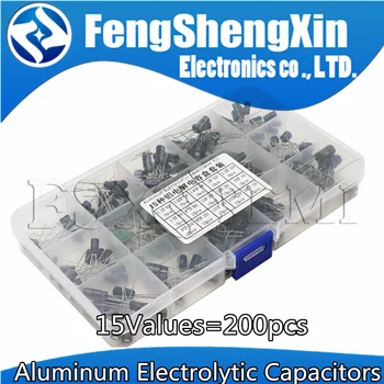 15 стойности 200 бр./лот 0,1 icf-220 icf Алуминиеви Електролитни Кондензатори 16-50 В Електролитни кондензатори Асорти комплект + кутия