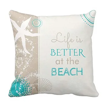 Животът на плажа е най-добре, Квадратна Калъфка 18x18 инча, Мек Памучен Начало Декор Сватбена Калъфка за Дивана