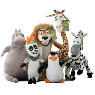 новият пристигането 20-35 см Филма Мадагаскар карикатура животни от едната страна/6 бр. плюшени играчки, подарък за рожден ден b9980