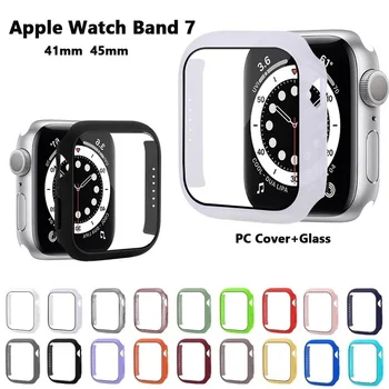 Калъф от закалено стъкло за Apple Watch Серия 7 Калъф 41 мм, 45 мм, Защитната Рамка на екрана Броня Калъф iWatch 7 SE 6 5 4 3 2 1 38 40 42