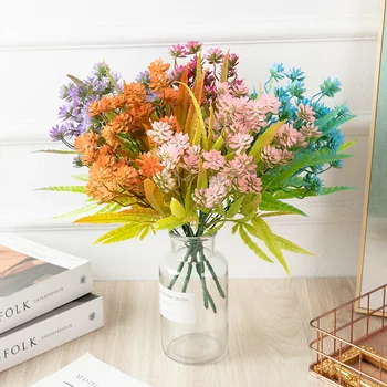 1бр пари хризантема пластмасови изкуствени цветя за декорация на дома на масата на сватбената парти фон декорация на стените растения