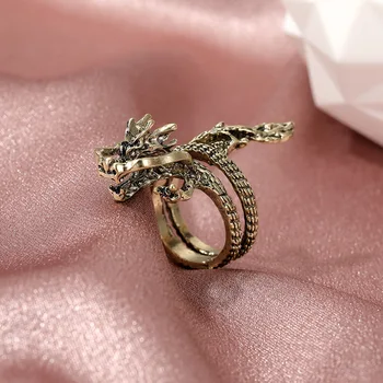 Винтажное пръстен с дракон, индивидуално древната бронзова зодиакален украса за ръце, готическата хипстерское мъжки и женски който отваря пръстен