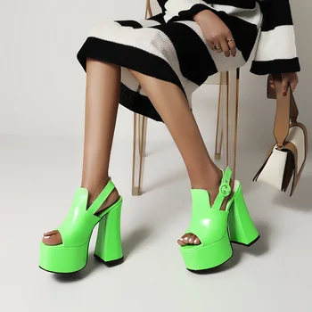 дамски сандали от 2021 г., модни однотонная дамски обувки на много висок ток с отворени пръсти, дамски сандали на платформа, по-големи размери, дамски обувки 35-46