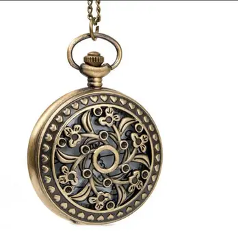 Старинни бронзови антични цветя Выдалбливают Моден кварцов висулка Модерни часовници Колие джобни часовници подарък
