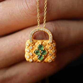 Триизмерно занаят emerald висулка с скъпоценния камък на дамско колие в китайски стил, златна страхотна чанта-месинджър, бижута във формата на