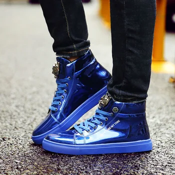 Класически Британски стил, мъже Луксозна Марка Обувки, Ежедневни Модни Синя Дизайнерски Обувки в Стил хип-хоп, Високи Обувки, Мъжки Ежедневни Лъскави Обувки