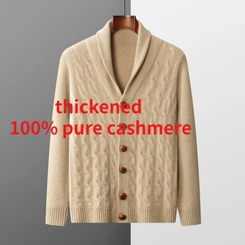 ново записване, Висококачествени Ежедневни сгъсти 100% вълнен пуловер от чист кашмир, палто с витым яка и копчета, модерен мъжки жилетка, размер 3XL