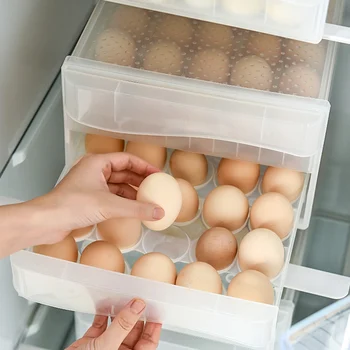 2020 Нова Кутия За Съхранение с 60 Мрежи, Двуслойни Чекмеджето, Прозрачен Контейнер за Яйца за Кухня-Хладилник