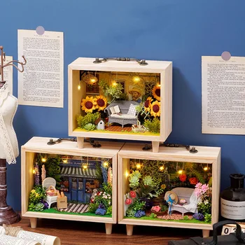 Направи си САМ Дървена Кутия Серия Куклена Къща Casa Миниатюрен С Комплект Мебели за Седене на Фурна Куклени Къщи Събират Играчки за Децата Подаръци