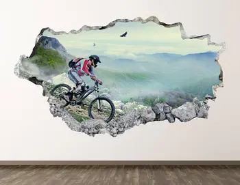 Стикер За Стена, за Планински Велосипед - Пейзаж 3D Разби Стенни Художествена Стикер Детски Декор Винил Домашен Плакат На Поръчката Подарък KD777