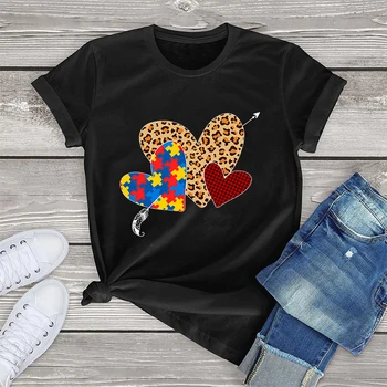 Пъзел с аутизъм, мъжки t-shirt, Ежедневни Леопардовые Тениски Heartlove, Блузи в стил хип-хоп, Дамски Модни тениски с аутизъм, Тениски
