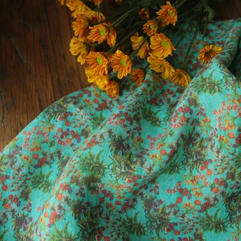 Висококачествен плат от чист лен с флорални принтом, висококачествени рокля и престилка, кърпа от есенно-зимния материал