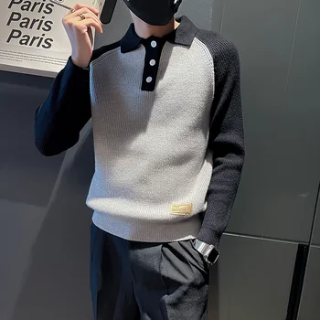 2022, мъжки зимни топли пуловери с ревера на британския стил, възли пуловери/Мъжки приталенная трикотажная риза за бизнес и отдих, Homme, по-големи размери, S-3XL