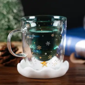 300 мл Чаши Двуслойни Стъклени Чаши, Кафе Чаши Коледна Елха Звездното Небе Устата Предпазва от Изгаряне Млечни Чаша Карикатура Коледен Подарък