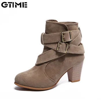 Gtime/Есенно-зимни дамски обувки; Ежедневни дамски обувки; обувки Martin, Велур и кожени ботильоны на Високи токчета; Зимни ботуши с цип; SE579