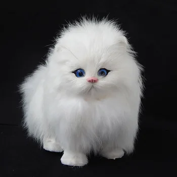 нова имитация бяла котка играчка от полиетилен и кожа седнала котка кукла подарък 16x12 см 2337