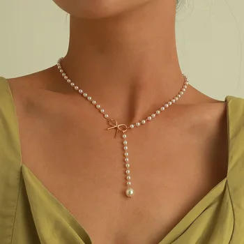 Boho стил сладко корейски имитация на перли ключицата верижки и колиета 2022 мода лук медальон бижута дамски подарък, за партита