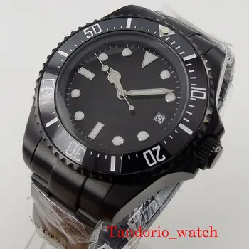 43 мм и е Напълно Черни Автоматично Мъжки Часовник MINGZHU2813 Механизъм Черно PVD Корпус Сапфирен Кристал Автоматичен Дисплей на Датата на Гривна