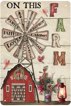 Коледна украса Коледен Селска къща На Тази ферма Семейство Вяра Любов Ретро Метален Знак Ретро Тенекиен Знак Коледен Знак