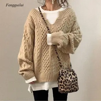 Есенно-зимния женски Случайни Пуловер, Свободен Обикновен Пуловер с висока Воротом, Вязаный Пуловер с дълъг ръкав